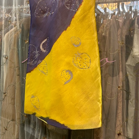 area blue yellow bedazzled strawberry mini dress beaded straps - Picture 10 of 11